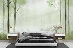 Fotótapéta Ködös erdő fákkal és fűvel, Modern fotótapéta, Modern fotótapéta, w01563v2 - Muralas.hu