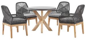 Négyszemélyes kerek beton étkezőasztal fekete székekkel OLBIA
