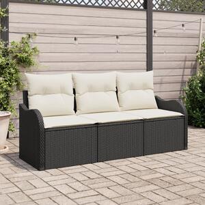 Kerti Kanapé Szett tárolóval 3 pcs Fekete Poli rattan