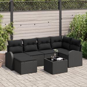VidaXL Kanapé Szett párnával tárolóval 7 pcs Fekete polirattan