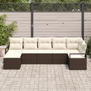 Kanapé Szett párnával tárolóval 7 pcs Barna és Krém polirattan