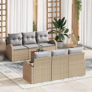 Kerti Kanapé Szett 7 pcs Beige és Világosszürke polirattan