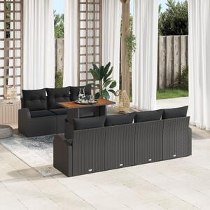 Kerti Kanapé Szett tárolóval 8 pcs Fekete Poli rattan