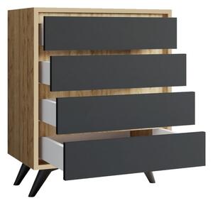 Suvera komód, tölgy-antracit, 70 cm
