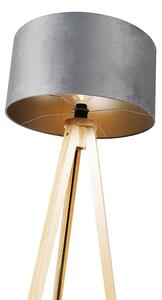Fa állólámpa fa szövet árnyalatú szürke 50 cm - Tripod Classi