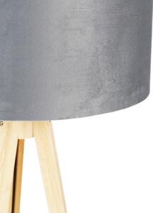 Fa állólámpa fa szövet árnyalatú szürke 50 cm - Tripod Classi