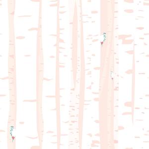 Öntapadó tapéta sűrű rózsaszín nyírfa erdő