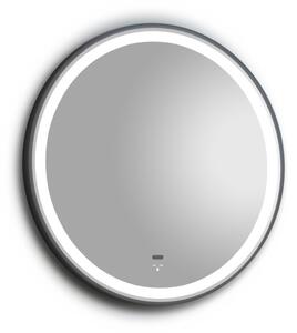 TMP IRON fürdőszoba tükör - FEKETE keret - kerek - LED világítással - érintésmentes kapcsoló - 70 cm