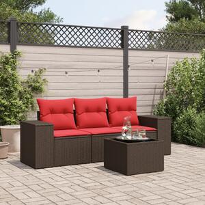 4 db barna polyrattan kerti kanapégarnitúra párnákkal