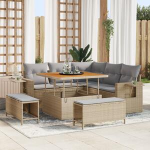 Kerti Kanapé Szett 9 pcs Beige és Világosszürke polirattan