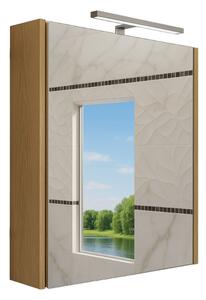 Piramida AKVA Tükrös fürdőszobai szekrény - LED világítással - FEHÉR-TÖLGY - 60 x 69 x 15 cm