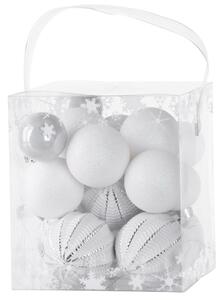 MagicHome karácsonyi gömbök, 31 db, fehér-ezüst, mix, karácsonyfára, 3-6 cm
