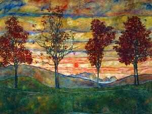 Festmény reprodukció Four Trees (Vintage Landscape) - Egon Schiele, (40 x 30 cm)