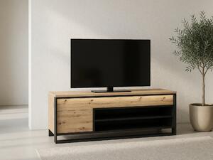 TV-állvány Luliru 128, Fekete, Artisan tölgy, 155x55x41cm