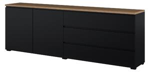 Komód Baletu 107, Laminált forgácslap, 68x200x35cm, Tölgy, Fekete