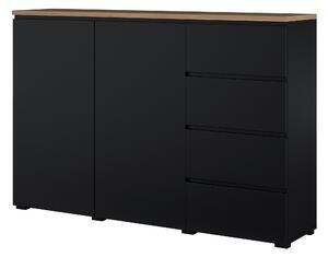 Komód Baletu 109, Laminált forgácslap, 100x150x35cm, Fekete, Tölgy