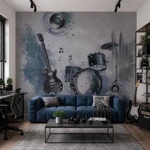 Fotótapéta Gitár és dobkészlet hangjegyekkel, Fotótapéta egyedi, w05546 : Uwalls.hu