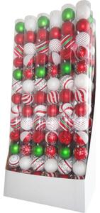 MagicHome karácsonyi gömbök, 14 db, piros-fehér, díszített, karácsonyfára, 8 cm