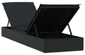 VidaXL fekete polyrattan napozóágy párnával 201 x 55 x 62 cm