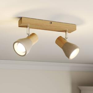 Lindby Filiz spotlámpa, 2-lámpás, 27 cm, fa, beton, E14