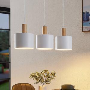 Lindby függőlámpa Kadir, 73 cm, 3-as lámpa, fehér, fa, dimmelhető, Fehér / opál, Nappali / Étkező, fém, Modern