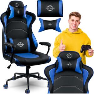 Sofotel Yasuo Gamerszék, állítható ülésmagasság, két párnával, 123x64,5cm, 120kg - Fekete, Kék