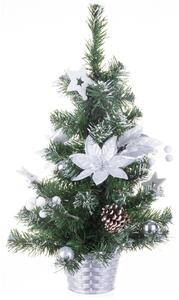 MagicHome műfenyő, feldíszített, ezüst, virág, 50 cm