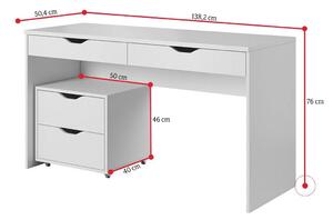 MANY íróasztal konténerrel, 138,2x76x50,4, fehér