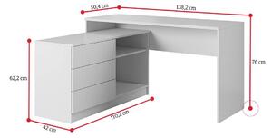 METI íróasztal 138,2x76x50,4, fehér