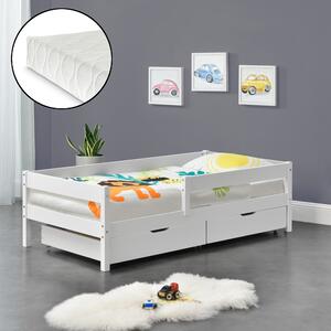 Gyerekágy Borgarnes tároló fiókkal kiesés elleni védelemmel ágyráccsal és matraccal fehér 200 x 90 cm