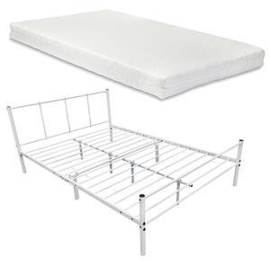 Fémkeretes ágy matraccal, kopásálló, Fehér, 120 x 200 cm
