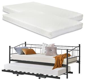 Kihúzható ágy két fekvőfelülettel, matracokkal Skutskär 2 x 200 x 90 x 16 cm acélkeret/hideghabos matrac fekete matt