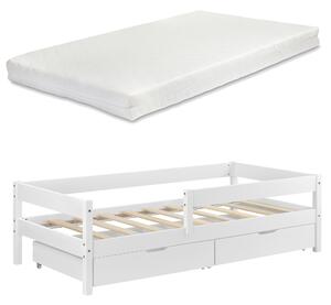 Gyerekágy Borgarnes tároló fiókkal kiesés elleni védelemmel ágyráccsal és matraccal fehér 200 x 90 cm