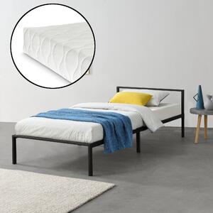 Fémkeretes ágy ágyráccsal és matraccal 90x200cm minimalista stílusú fekete szinterezett