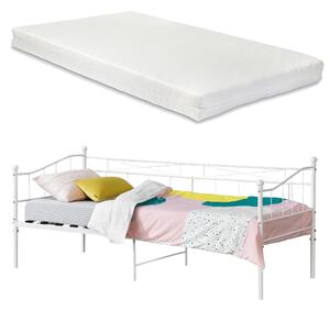 Fémkeretes ágy hideghabos matraccal és ágyrácssal Arjeplog 200 x 90 x 16 cm acélkeret 1 személyes ágy fehér matt