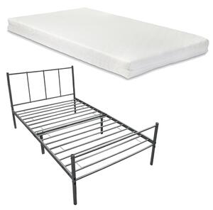 Fémkeretes ágy matraccal, kopásálló, Sötétszürke, 90 x 200 cm