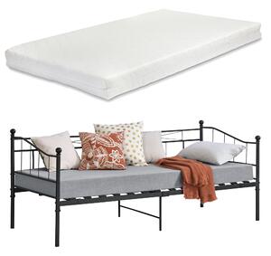Fémkeretes ágy hideghabos matraccal és ágyrácssal Arjeplog 200 x 90 x 16 cm acélkeret 1 személyes ágy fekete matt