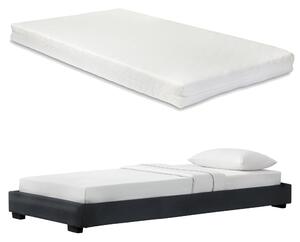 Modern műbőr kárpitozott ágy matraccal fekete 200 x 90 cm Cоrium