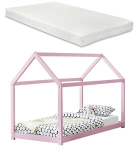 Gyermekágy kiságy matraccal házikó formájú 90 x 200 cm rózsaszín