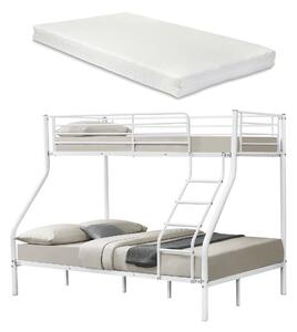 Emeletes ágy 2 hideghab matrac 200cm x 140/90cm gyerekágy védőráccsal fém fehér
