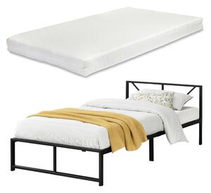 Fémkeretes ágy Meran 90 x 200 cm szinterezett acél, 200 Kg fekete ágyráccsal karc-és ütésmentes, kopásálló 1 személyes hideghabos matraccal