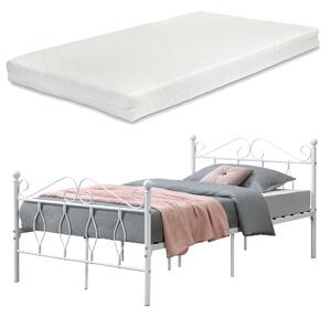 Fémkeretes ágy Apolda 120 x 200 cm porszórt (szinterezett) acél váz fehér, matt dekoratív fej-és lábrész egyszemélyes ágy hideghabos matraccal