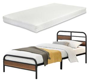 Fémkeretes ágy Aarau 90 x 200 cm szinterezett acél, 200 Kg fekete ágyráccsal 1 személyes hideghabos matraccal