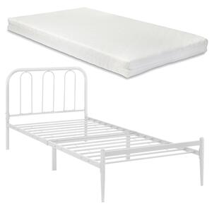 Fémkeretes ágy Hanko ágyráccsal és matraccal 90x200cm fehér szinterezett