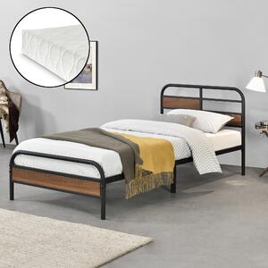 Fémkeretes ágy Aarau 90 x 200 cm szinterezett acél, 200 Kg fekete ágyráccsal 1 személyes hideghabos matraccal