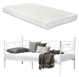 Fémkeretes ágy matraccal - egyszemélyes dizájn ágykeret 200 x 100 cm ágyráccsal - heverő fehér színben