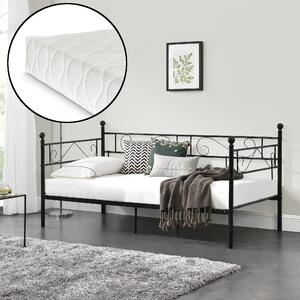 Fémkeretes ágy matraccal - egyszemélyes dizájn ágykeret 200 x 100 cm ágyráccsal - heverő fekete színben