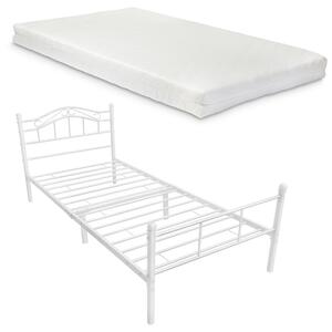 Egyszemélyes ágy Split hideghab matrac 90 x 200 cm fémkeretes vintage ágykeret design ágy fehér