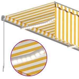 VidaXL sárga és fehér kihúzható LED-es napellenző redőnnyel 4,5 x 3 m