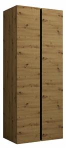 Gardróbszekrény Pinis, Laminált forgácslap, 186x74x44cm, Fekete, Artisan tölgy
